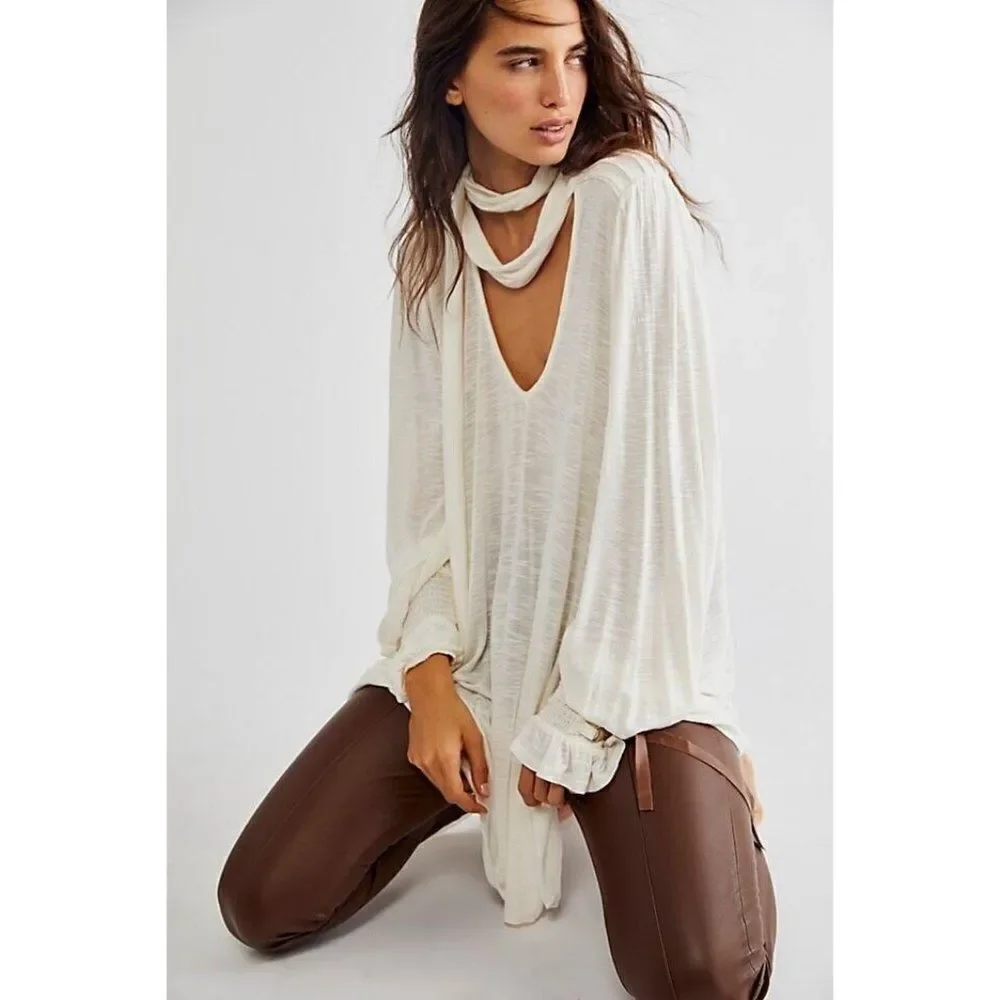NEW FREE PEOPLE Sz XS BRIDGETTE TUNIC TOP IVORY